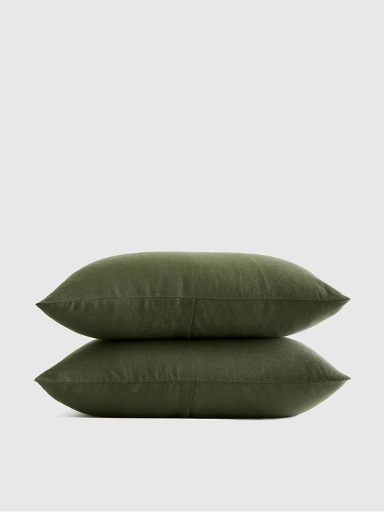 Quince Other - Quince Pine  Green Linen Standard Pillowcase Shams Set of 2  - Home Bedding